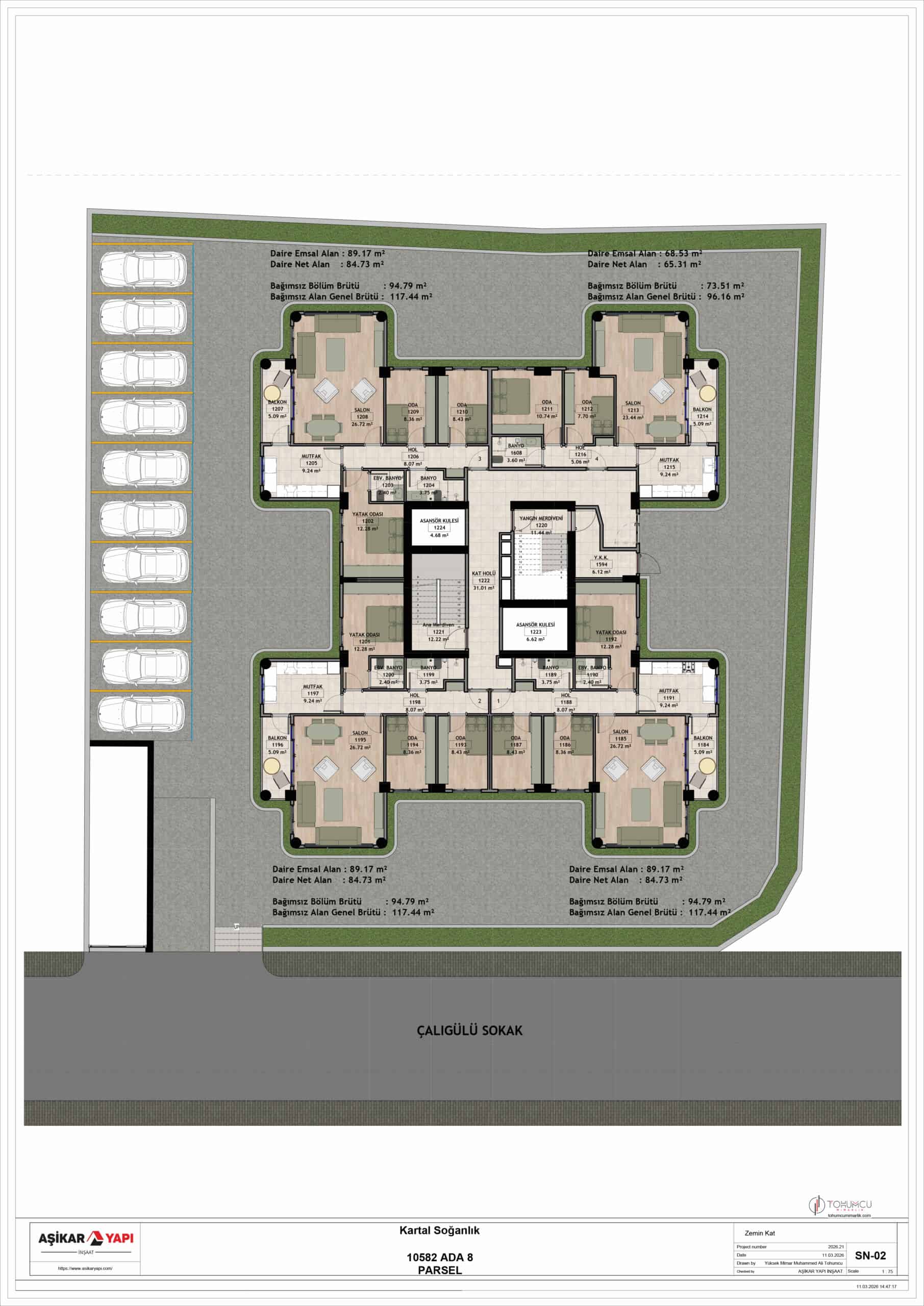 ZEMİN KAT PLANI_4 DAİRELİ SEÇENEK_10582 ADA 8 PARSEL KARTAL UĞURMUMCU