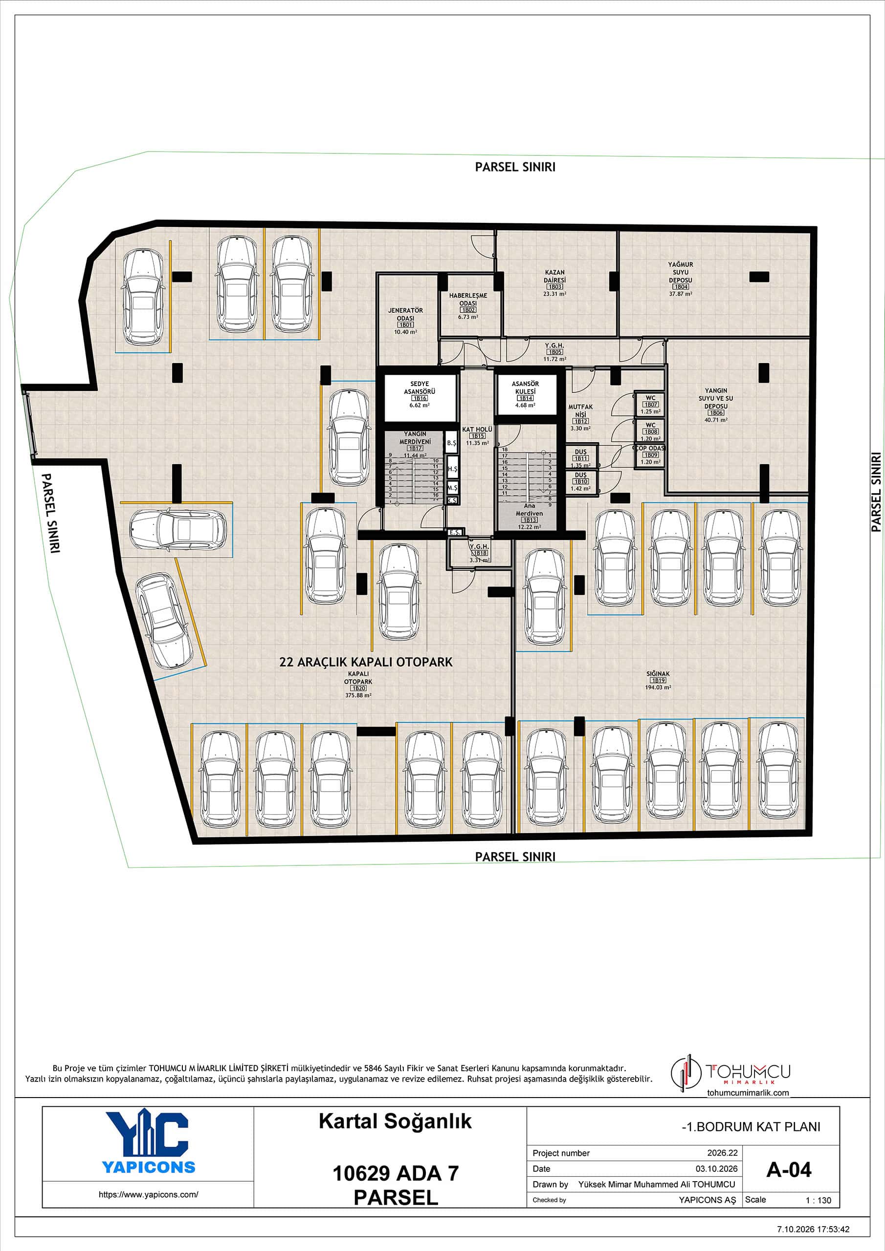 Kartal Uğurmumcu 10629 Ada 7 Parsel 1.bodrum kat planı